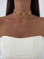 Özel Seri Oval Kıvrım Tasarım Gold Choker Kolye - Görsel 3