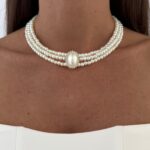 LP Özel Üretim Zirkon Taşlı Vintage Üçlü İnci Choker Kolye