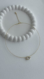Özel Seri Damla Tasarım Baget Taşlı Gold Choker Kolye - Görsel 4