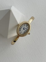 Marka Model Kelepçe Tasarım Kadranı Beyaz Gold Vintage Saat - Görsel 2