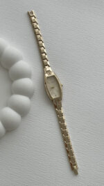 Geometrik Tasarım Zirkon Taşlı Kadranı Sarı Gold Vintage Saat - Görsel 4