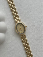 Oval Tasarım Kadranı Sarı Gold Vintage Saat - Görsel 2