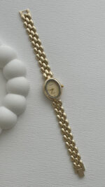 Oval Tasarım Kadranı Sarı Gold Vintage Saat - Görsel 4