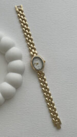 Oval Tasarım Kadranı Beyaz Gold Vintage Saat - Görsel 4