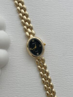 Oval Tasarım Kadranı Siyah Gold Vintage Saat - Görsel 2