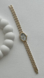 Oval Tasarım Kadranı Beyaz Gold Vintage Saat - Görsel 4