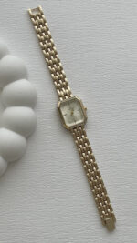 Kare Tasarım Zirkon Taşlı Kadranı Sarı Gold Vintage Saat - Görsel 4