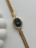 Oval Tasarım Kadranı Siyah Gold Vintage Saat - Görsel 2