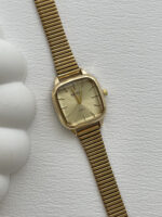 Kare Tasarım Kadranı Sarı Gold Vintage Saat - Görsel 2