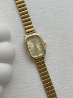 Dikdörtgen Tasarım Kadranı Sarı Gold Vintage Saat - Görsel 2