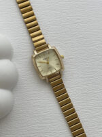 Kare Tasarım Kadranı Sarı Gold Vintage Saat - Görsel 2