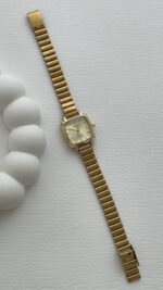 Kare Tasarım Kadranı Sarı Gold Vintage Saat - Görsel 4