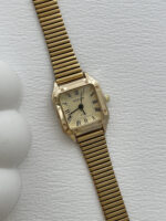 Kare Tasarım Kadranı Sarı Gold Vintage Saat - Görsel 2