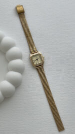 Kare Tasarım Kadranı Sarı Gold Vintage Saat - Görsel 4