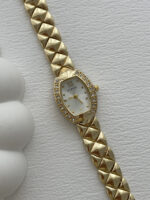 Oval Tasarım Zirkon Taşlı Kadranı Beyaz Gold Vintage Saat - Görsel 2
