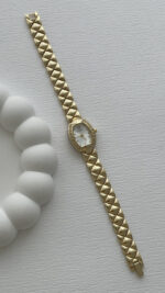 Oval Tasarım Zirkon Taşlı Kadranı Beyaz Gold Vintage Saat - Görsel 4