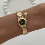 Yuvarlak Tasarım Kalp Detay Kadranı Siyah Gold Vintage Saat