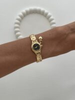 Yuvarlak Tasarım Kalp Detay Kadranı Siyah Gold Vintage Saat - Görsel 3