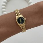 Yuvarlak Tasarım Kadranı Siyah Gold Vintage Saat