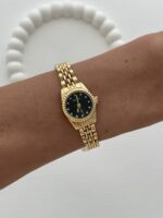 Yuvarlak Tasarım Kadranı Siyah Gold Vintage Saat