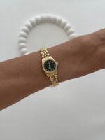 Yuvarlak Tasarım Kadranı Siyah Gold Vintage Saat - Görsel 3