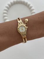 Yuvarlak Tasarım Kalp Detay Kadranı Beyaz Gold Vintage Saat