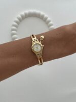 Yuvarlak Tasarım Kalp Detay Kadranı Beyaz Gold Vintage Saat - Görsel 3