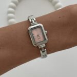 Dikdörtgen Tasarım Kadranı Pembe Gümüş Vintage Saat