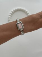 Dikdörtgen Tasarım Kadranı Pembe Gümüş Vintage Saat - Görsel 3