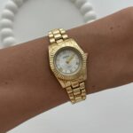 Yuvarlak Tasarım Kadranı Beyaz Gold Vintage Saat