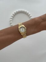 Yuvarlak Tasarım Kadranı Beyaz Gold Vintage Saat - Görsel 3