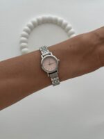 Yuvarlak Tasarım Kadranı Pembe Gümüş Vintage Saat - Görsel 3