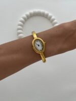 Marka Model Kelepçe Tasarım Kadranı Beyaz Gold Vintage Saat - Görsel 3