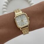 Kare Tasarım Kadranı Beyaz Gold Vintage Saat