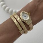 Marka Model Yılan Tasarım Kadranı Beyaz Gold Vintage Saat