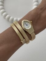 Marka Model Yılan Tasarım Kadranı Beyaz Gold Vintage Saat