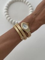 Marka Model Yılan Tasarım Kadranı Beyaz Gold Vintage Saat - Görsel 4