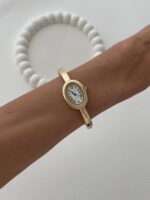 Marka Model Kelepçe Tasarım Kadranı Beyaz Gold Vintage Saat - Görsel 3