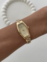 Geometrik Tasarım Zirkon Taşlı Kadranı Sarı Gold Vintage Saat