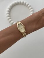 Geometrik Tasarım Zirkon Taşlı Kadranı Sarı Gold Vintage Saat - Görsel 3