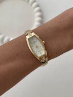 Geometrik Tasarım Zirkon Taşlı Kadranı Beyaz Gold Vintage Saat