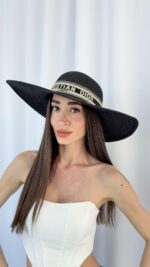 CD Marka Model Siyah Büyük Boy Hasır Şapka - Görsel 4