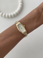 Geometrik Tasarım Zirkon Taşlı Kadranı Beyaz Gold Vintage Saat - Görsel 3