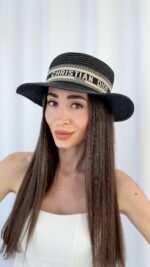 CD Marka Model Siyah Küçük Boy Hasır Şapka - Görsel 4