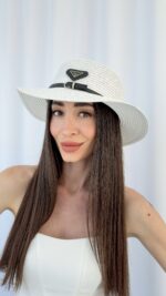 PR Marka Model Siyah Kemer Detay Beyaz Hasır Şapka - Görsel 4