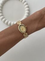 Oval Tasarım Kadranı Sarı Gold Vintage Saat - Görsel 3