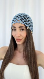ZR Model Deniz Kabuğu Detay Mavi File Şapka - Görsel 4