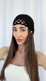 ZR Model Deniz Kabuğu Detay Siyah File Şapka - Görsel 4