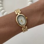Oval Tasarım Kadranı Beyaz Gold Vintage Saat