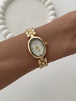 Oval Tasarım Kadranı Beyaz Gold Vintage Saat